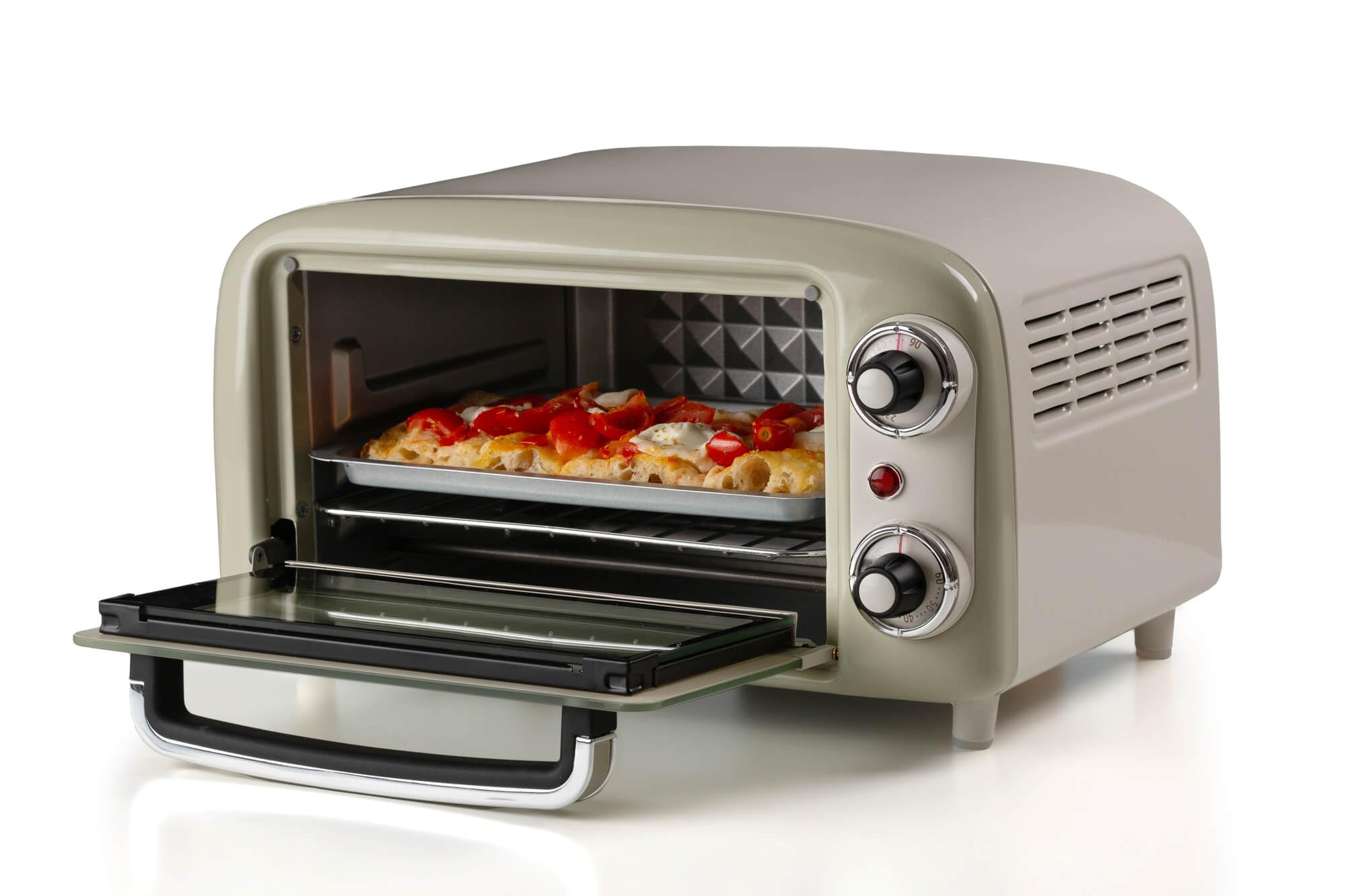 Ariete 3919 Vintage Minibackofen, 10 L, 800W, 230°C, 60-Minuten-Timer, Edelstahl-Grill, Doppelverglasung, Beige