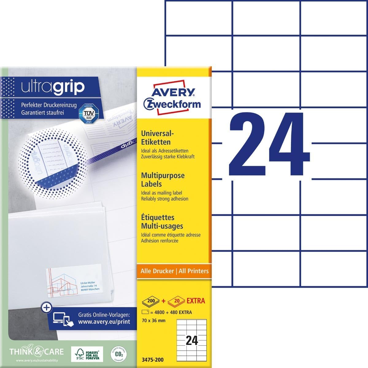 Avery Etichette autoadesive multiuso 200 fogli 70x36 bianco