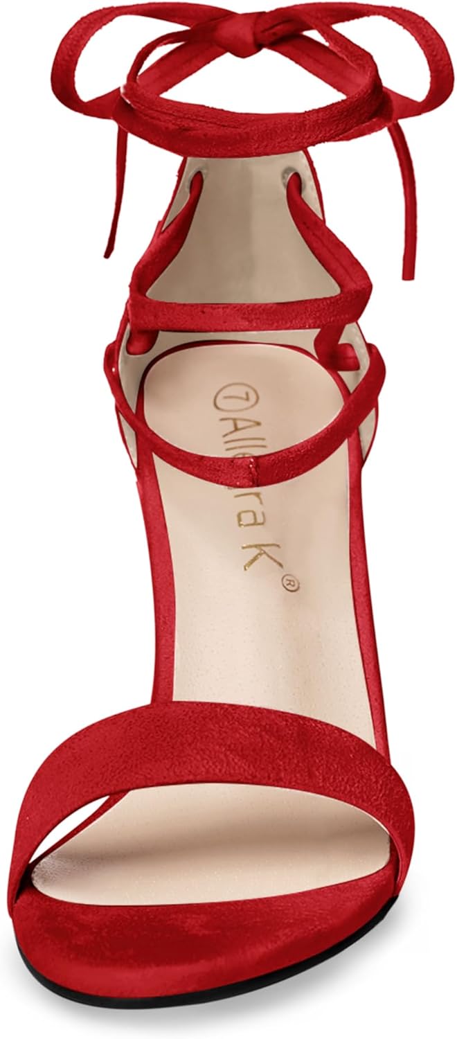 Allegra K Women's Tie Up Strappy Heels Chunky High Heels Red Sandal 5.5 M US - Image 2