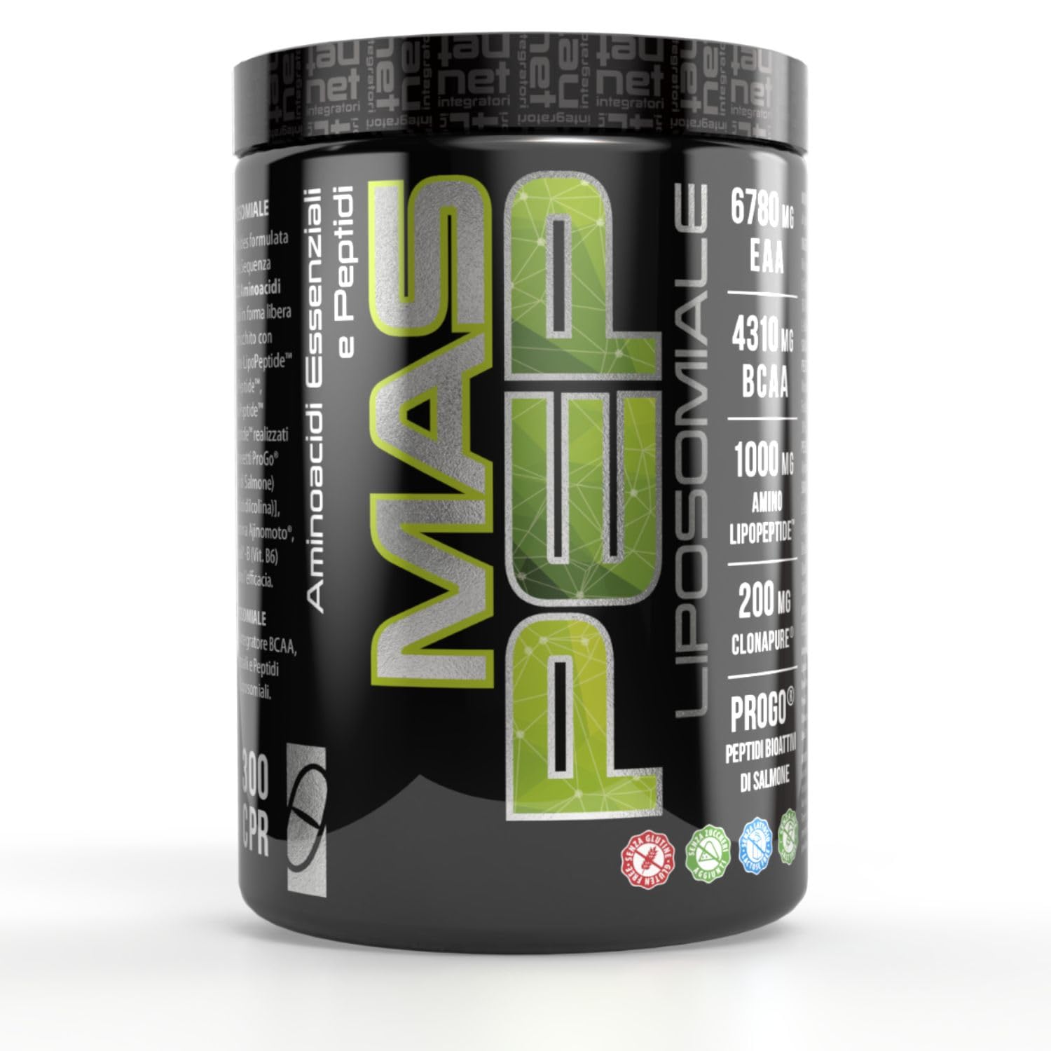 NET Integratori MAS PEP LIPOSOMIALE - Pre-Intra e Post Workout con EAA Amminoacidi Essenziali e BCAA - Massimizza la Sintesi Proteica, la Crescita e il Recupero Muscolare (300 Compresse)