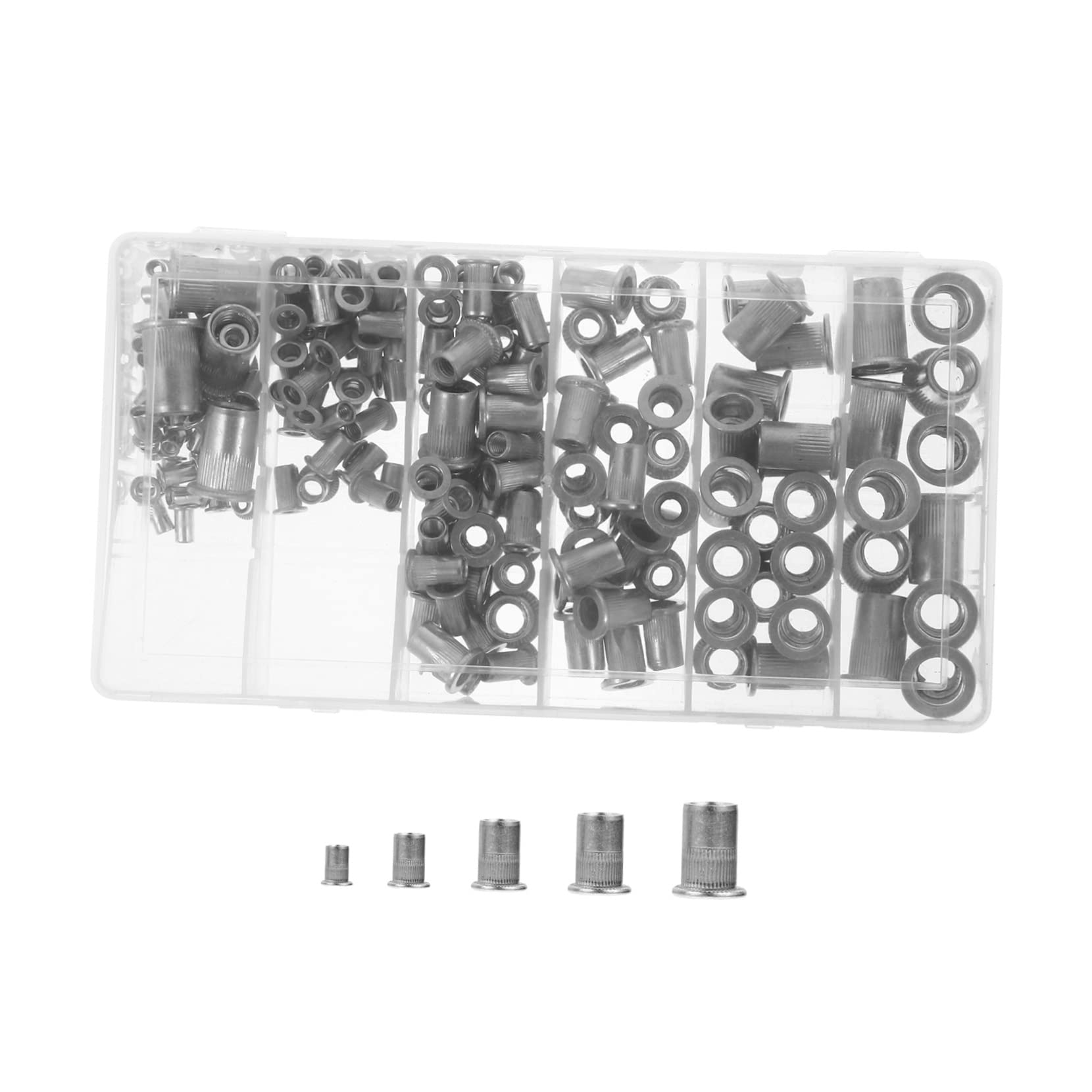 Cabilock 190pcs Rivet Nut Assorted Aluminum Alloy Flat Head Rivet Nuts Organized Storage Case for Quick Access High Strength Load Bearing Threads Easy Installation