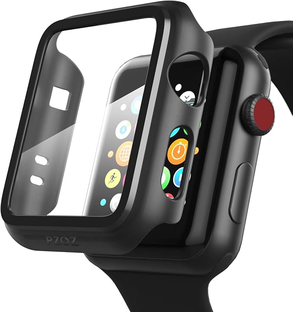 PZOZ Apple Watch Series 3 Screen ProtectoriWatch PC Case PET Film All-around Bumper Protective Series 2 Cover Compatible With i Watch 42mm Smartwatch Accessories (Black)