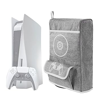 ZORBES Nylon Dustproof Cover for PS5 Sony Playstation 5 Console Cover 2 in 1 Dustproof Cover with Game Controller Pocket Multi Pocket Cover for PS5