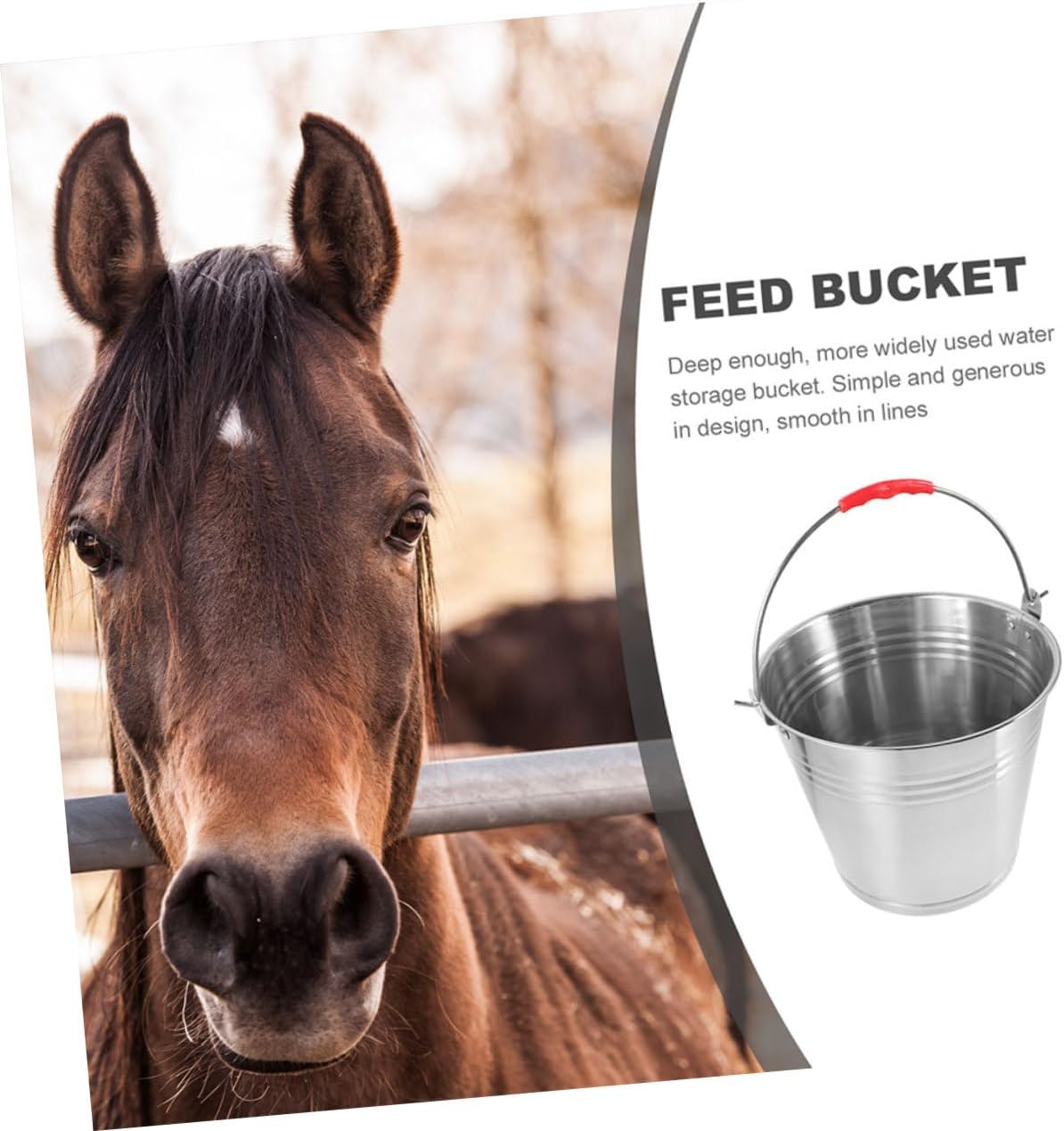 Stainless Steel Feed Bucket Handle Portable Water and Horse Feed Container for Farm and Home Use and Versatile Feeding