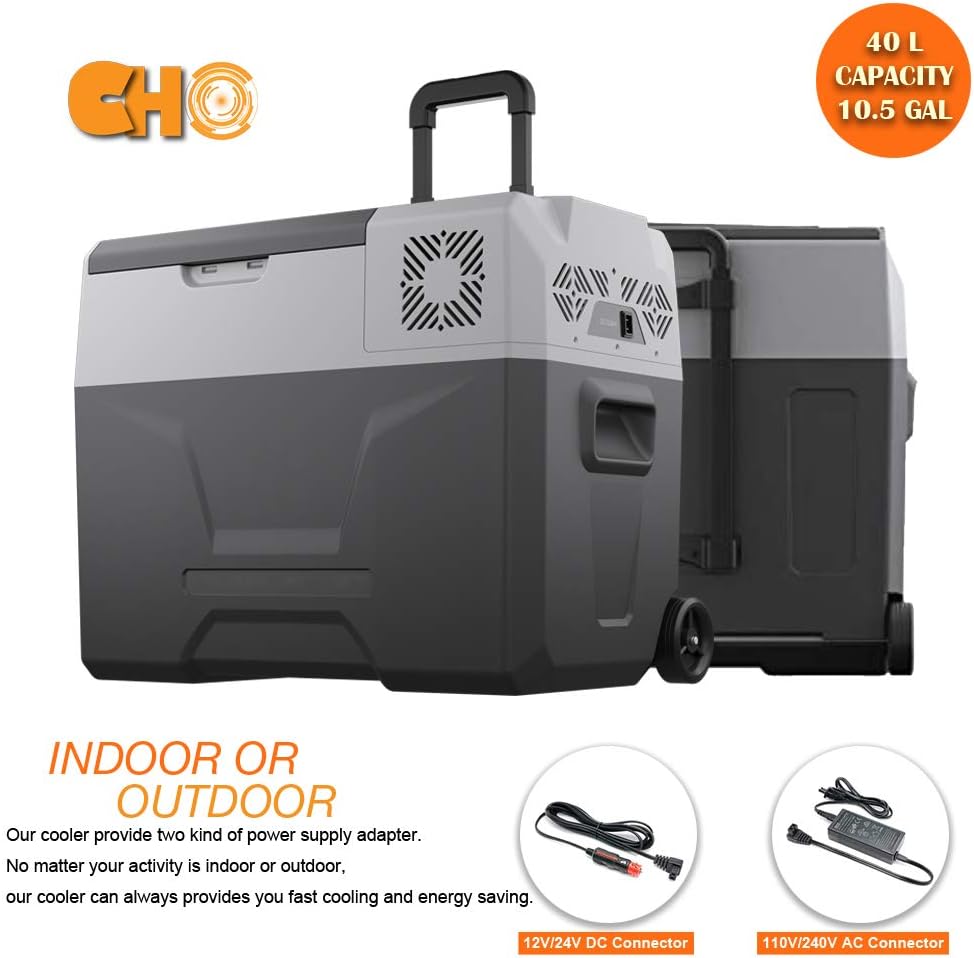 CHO POWER SPORTS Portable Freezer Cooler AC/DC Compressor Refrigerator Fridge Trolley Wheels for Truck RV Boat Party Picnic Camping (40 Liter) : Automotive