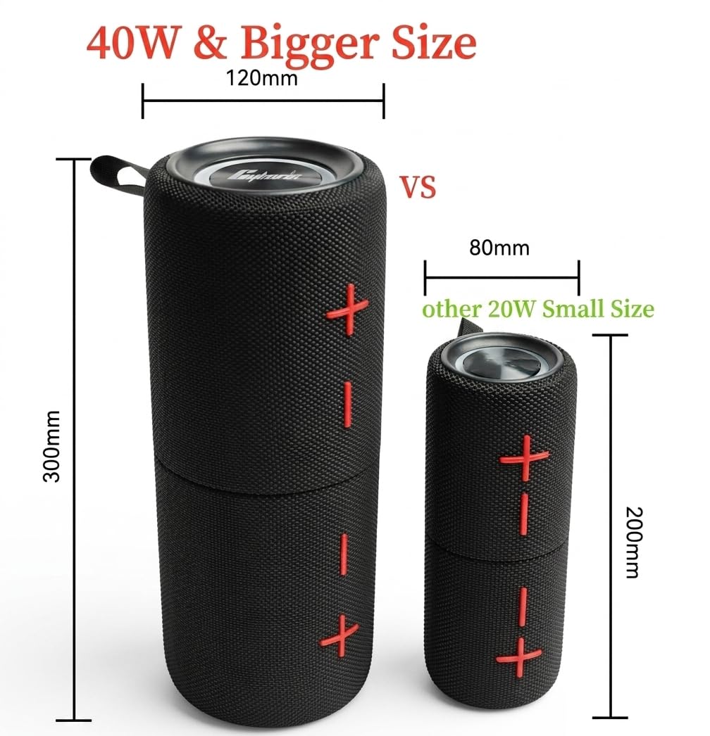 Altoparlante Bluetooth 2 in 1 con doppia divisione, 40 W, altoparlante portatile wireless con bassi profondi, impermeabile IPX6, Bluetooth 5.3, riproduzione 24h, suono stereo a 360° per casa