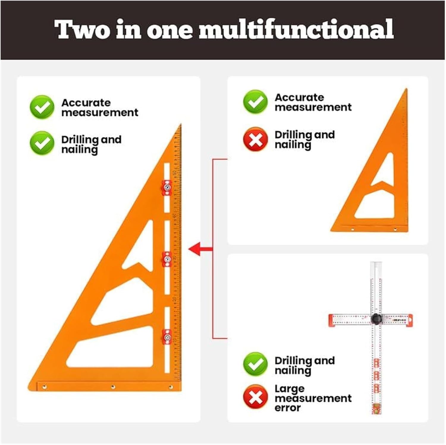 2-in-1 Rafter Square, Positioning Triangle Ruler Innovative Rafter Square Tool Adjustable Triangle Ruler Protractor for Woodworking and Carpentry Measuring Layout Tool (11.81 * 20.87 in)