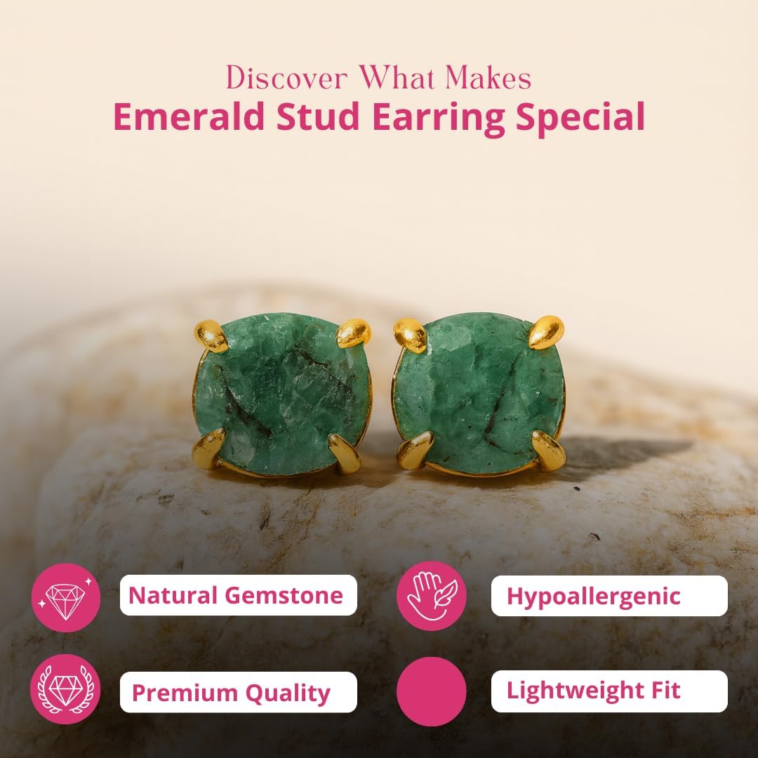 Gempires Natural Raw Gemstone Stud Earrings for Women | Handmade Raw Crystal Prong Setting Earrings | Hypoallergenic Gold Plated Minimal Studs | Unique Gift Jewelry for Her (Multiple Gemstone Options) - Image 3