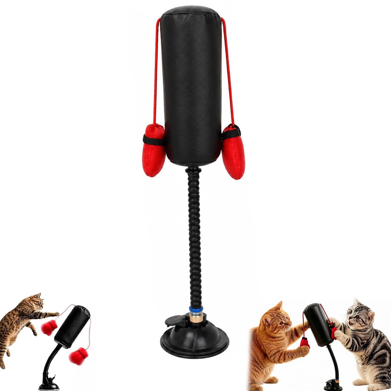 Cat Punching Bag Toy with Suction Cup Base, Cat Boxing Toy with Gloves