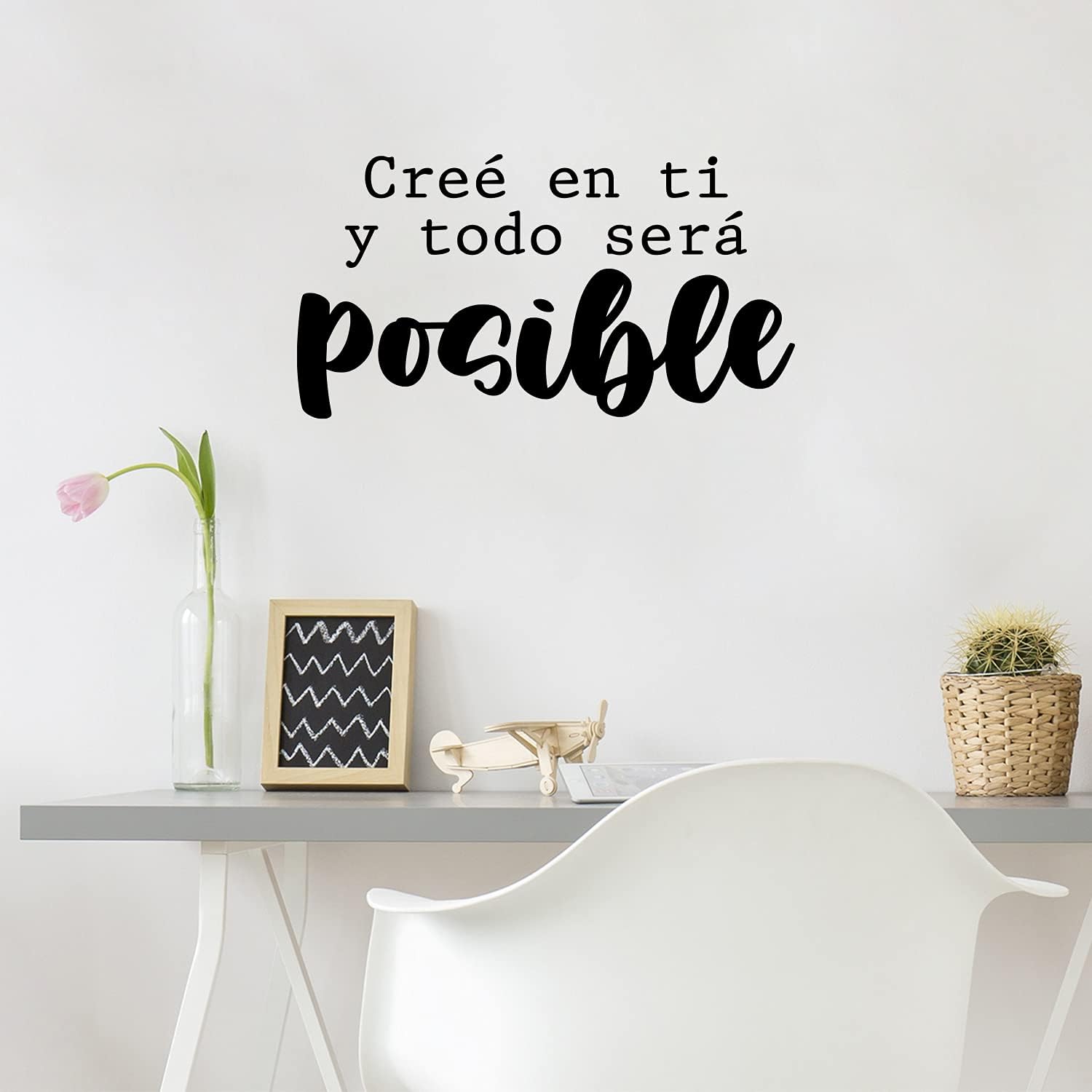 Vinyl Wart Art Decal - Cree En Ti y Todo Sera Posible - Black - 13" x 25" - Motivational Quote in Spanish, Positive Frase Decor for Home, Church, Community Center, School, Gym.