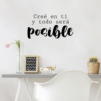 Vinyl Wart Art Decal - Cree En Ti y Todo Sera Posible - Black - 13" x 25" - Motivational Quote in Spanish, Positive Frase Decor for Home, Church, Community Center, School, Gym.