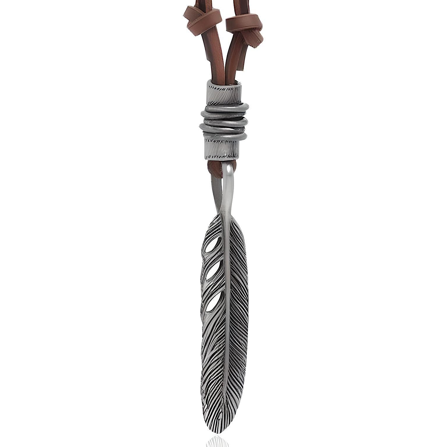 THE MEN THING MAYAN FREEDOM BROWN - Vintage Alloy Feather Pendant