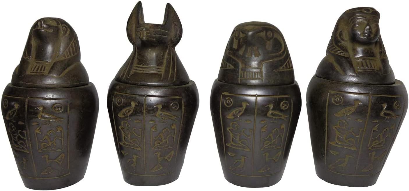 Set of 4 Egyptian Ancient Canopic Canopy Jar Organs Storage