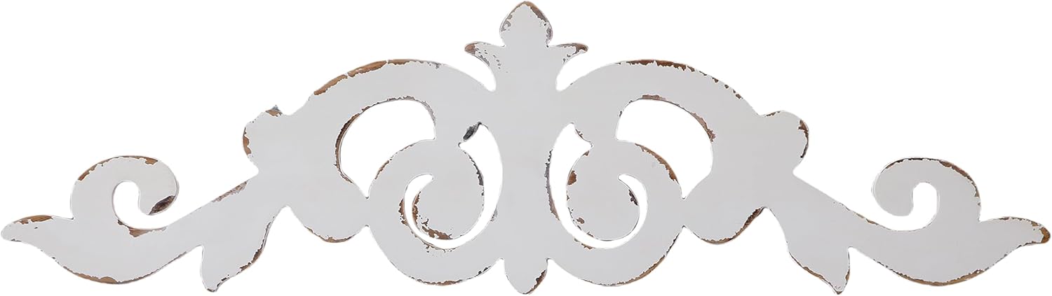 SOFE Rustic Wood Scroll Wall Decor, 35 × 10 Inches Over The Door Decor, Shabby Chic White Above Couch Wall Decorations, Large Hanging Artwork for Bedroom, Hallway Entryway