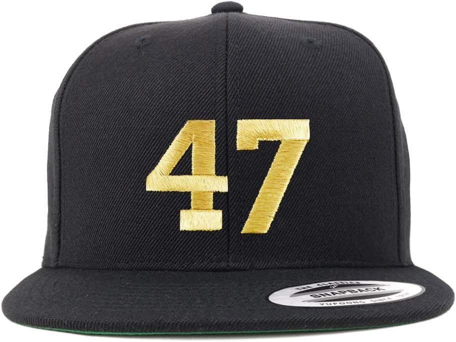 Trendy Apparel Shop Number 47 Gold Thread Flat Bill Snapback Baseball Cap