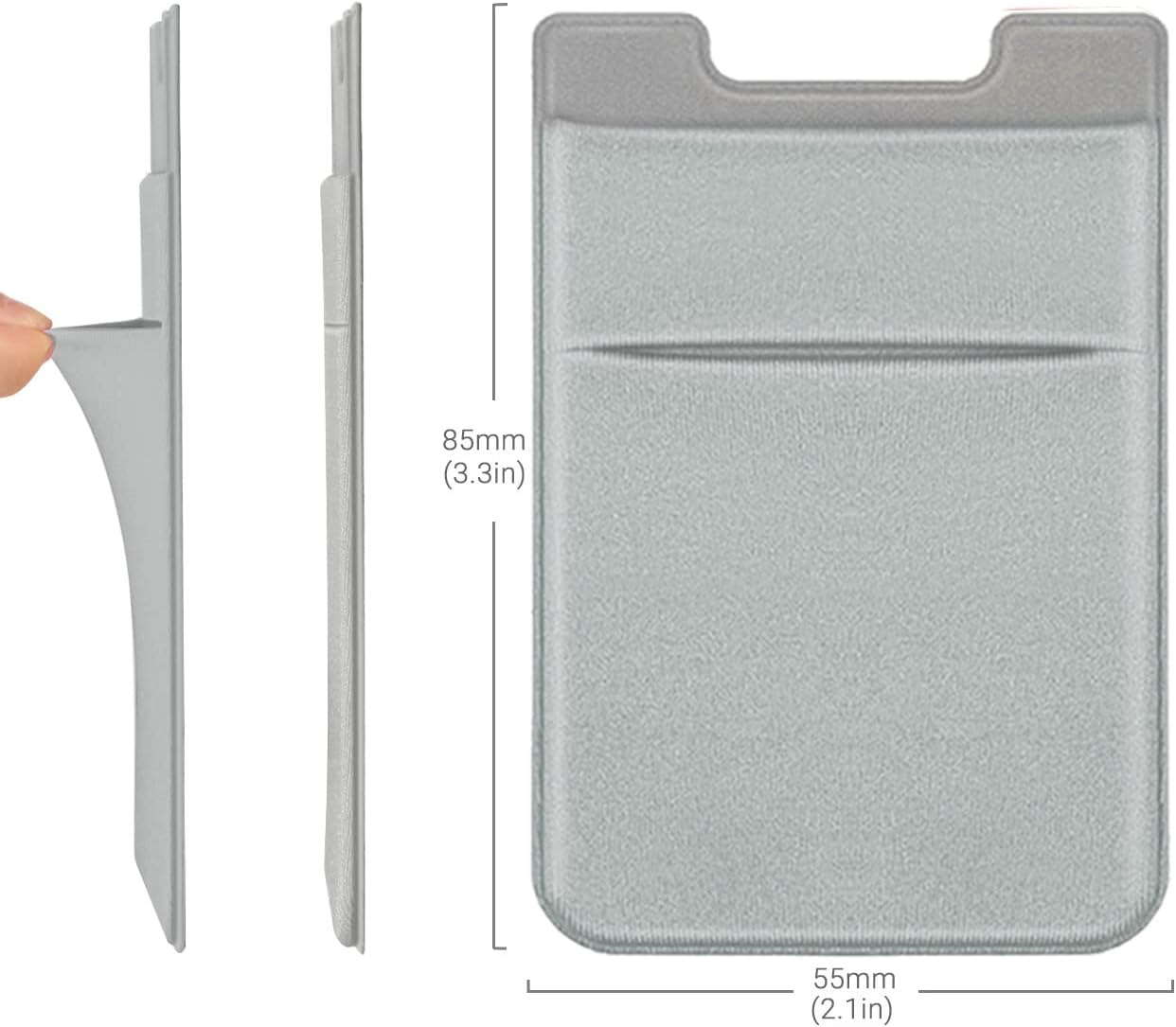 OBVIS 2 Pack Stick On Wallet Sleeve Cell Phone Dual Pocket Card Holder Double Pocket Pouch for iPhone Android Smartphone (2Pack Gray)