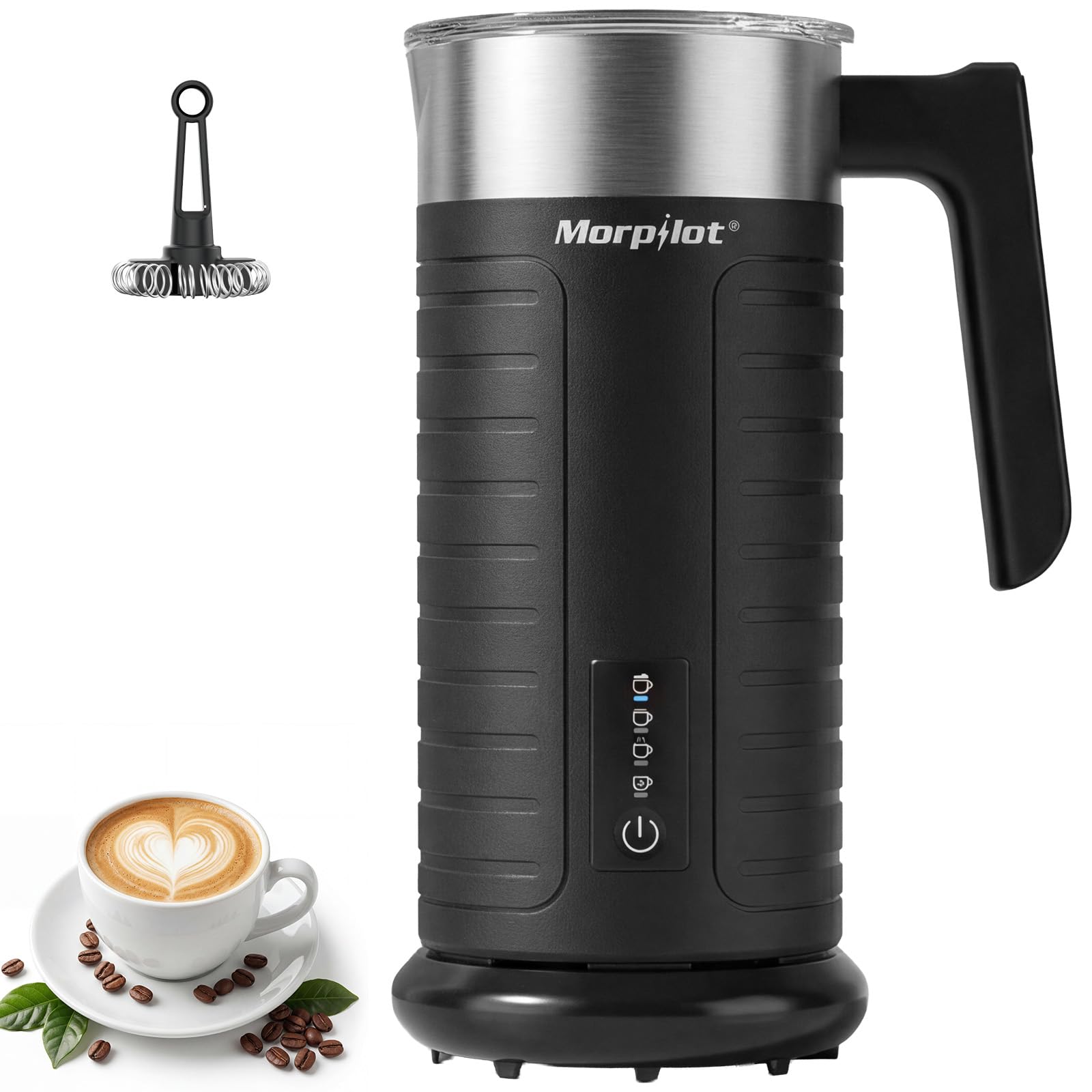 Morpilot Montalatte Elettrico, 4 Modalità (Schiuma Calda Densa/Leggera, Fredda, Latte Caldo) – 115ml Schiuma / 240ml Riscaldamento, Silenzioso, Tutto in Lavastoviglie