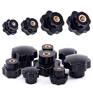 Hilitchi Black Plastic Star Knobs Assortment Kit Female Thread Knurled Clamping Handle Nuts Screw On Type w Brass Core (Assortment Kit-32PCS)