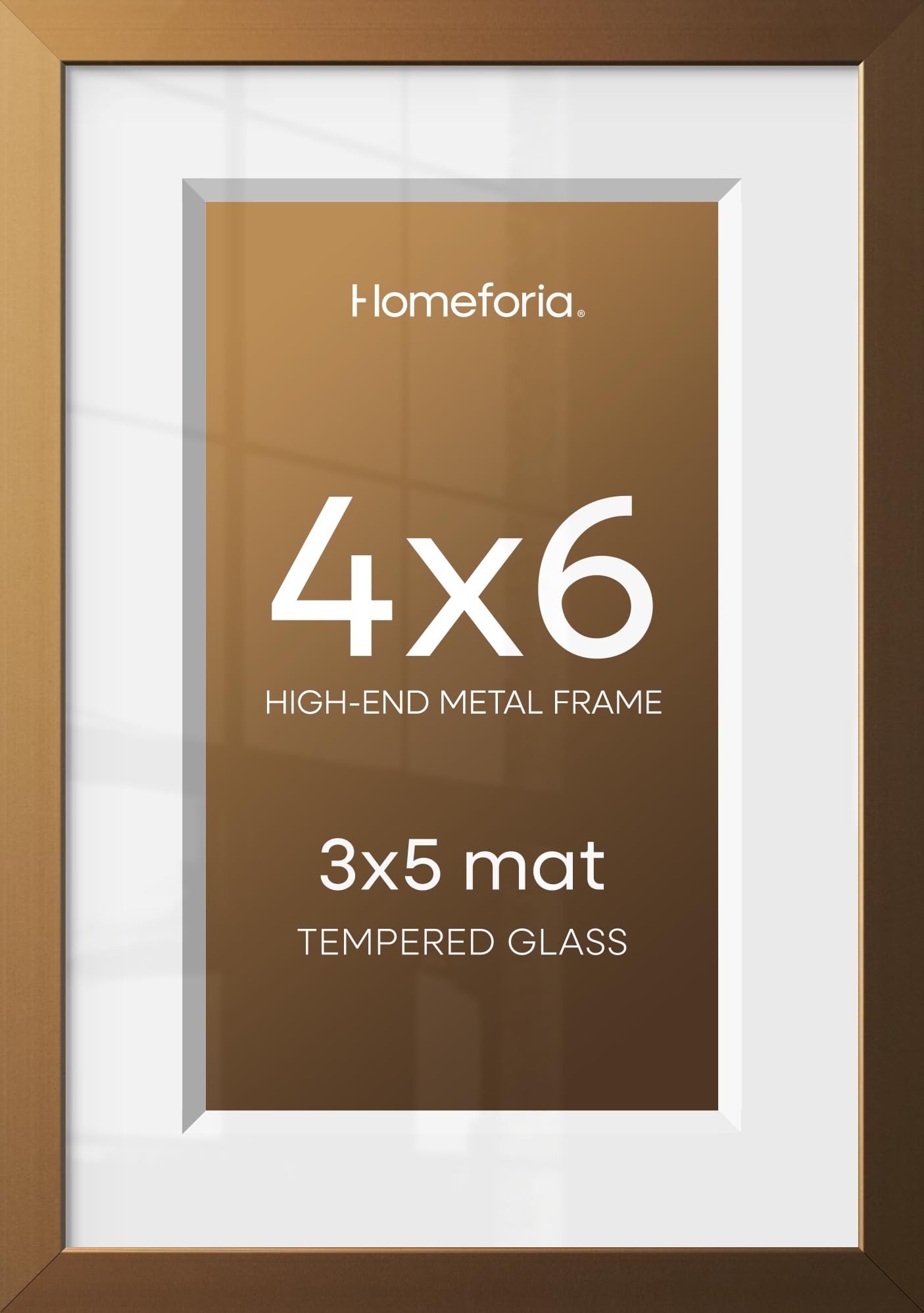 Homeforia 4x6 Bronze Picture Frame, High-End Metal, 3x5 Mat, Glass | High End Aluminum, Tempered Glass, Acid-Free 3x5 Removable Mat, 4x6 in Edge-to-Edge Display 6x4, Wall Kit, Set Of 1