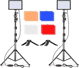 Emart Led Photo Fill Light Dimmable 5600k & Color Filter with 51inch Adjustable Stand, Portable Studio Lights for Photoshoot, Photography Video Lighting for Video Recording Streaming Filming