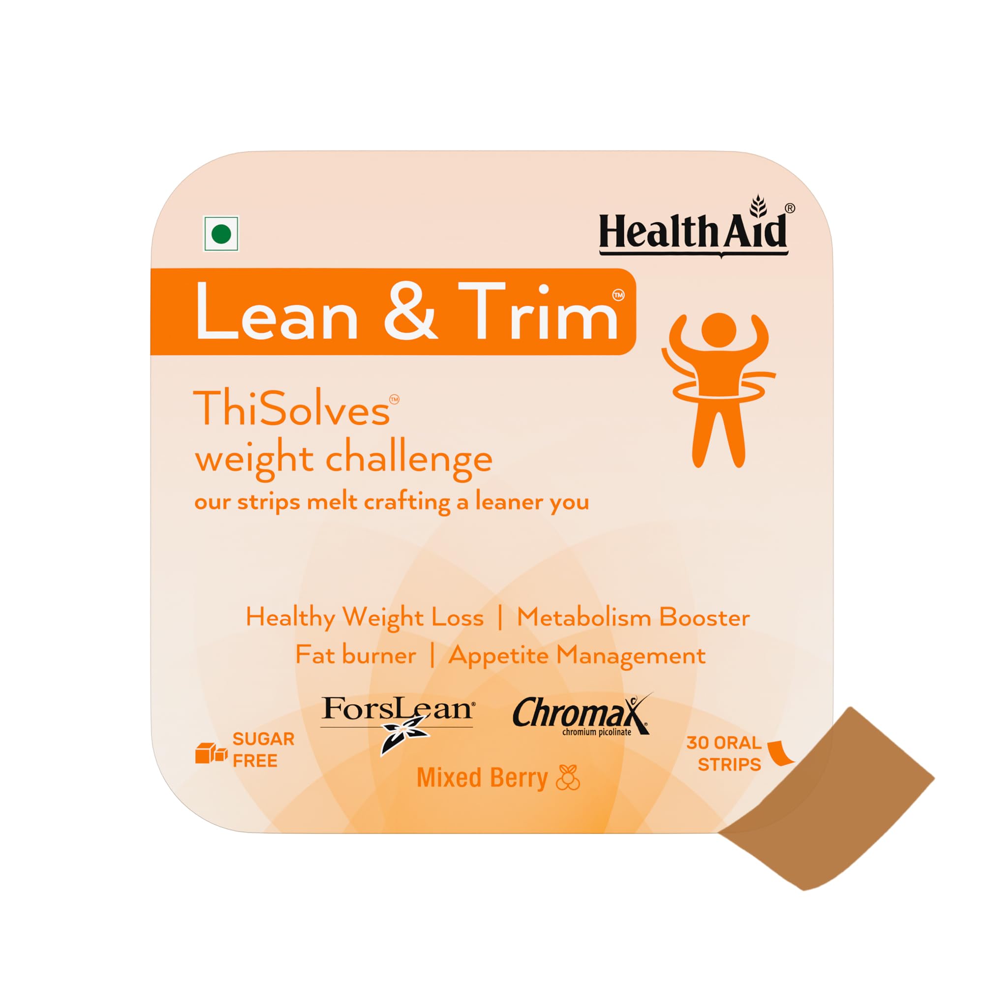 HealthAid® Lean & Trim™ ThiSolves™ Supplement for Men & Women | Supports Metabolism & Active Lifestyle | Sugar Free | Mixed Berry Flavor | 30 Oral Strips