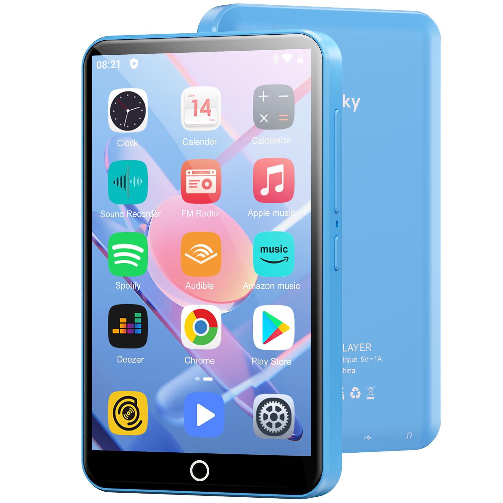 Oilsky Lecteur MP3 Bluetooth WiFi 80GB 4" 1080P Tactile Android 9.0 Portable Spotify Audible Deezer Bleu