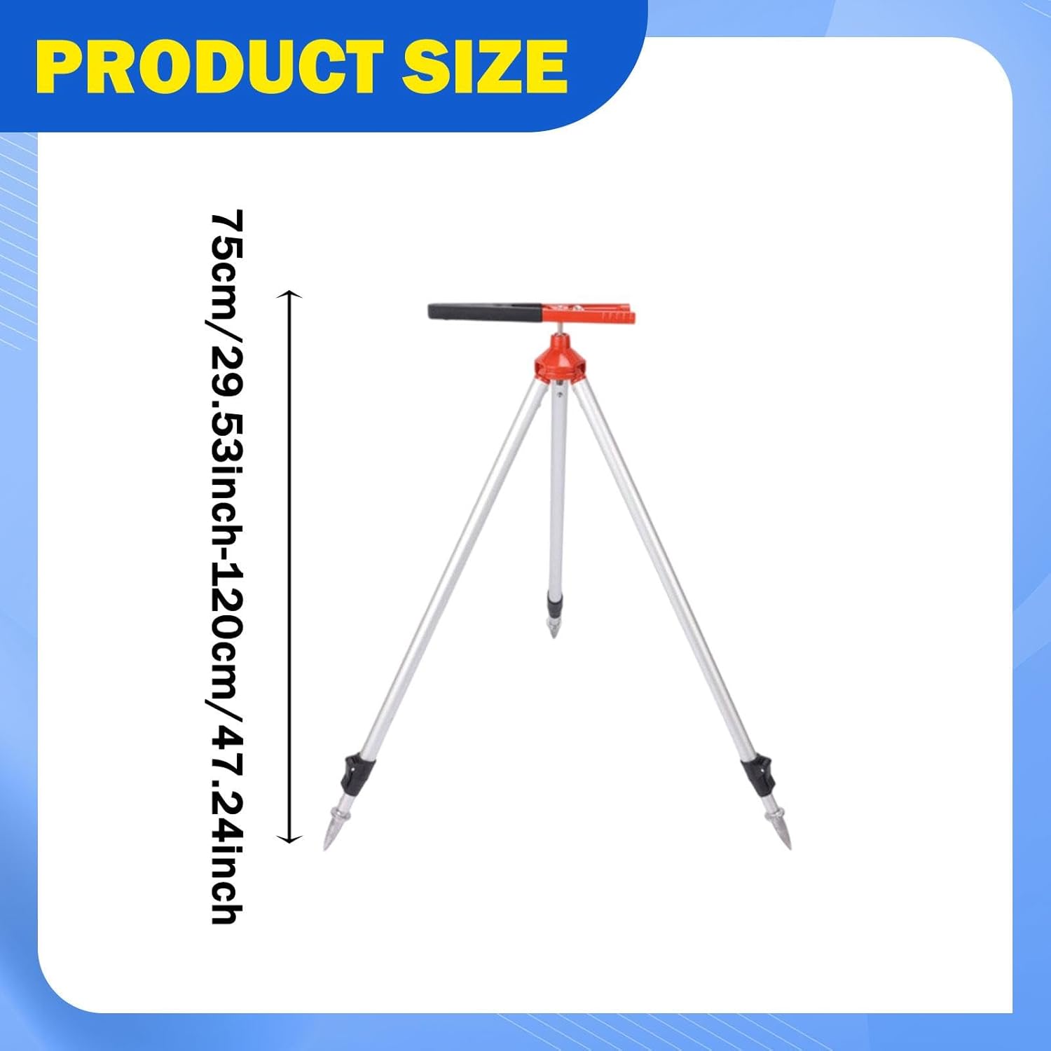 Total Station Centeringrod Clamp Tripod Ruler Holder Survey Equipment Mount Adjustable Height Portable Metal Surveying Tripod, Red Black Clip, 75 to 120cm