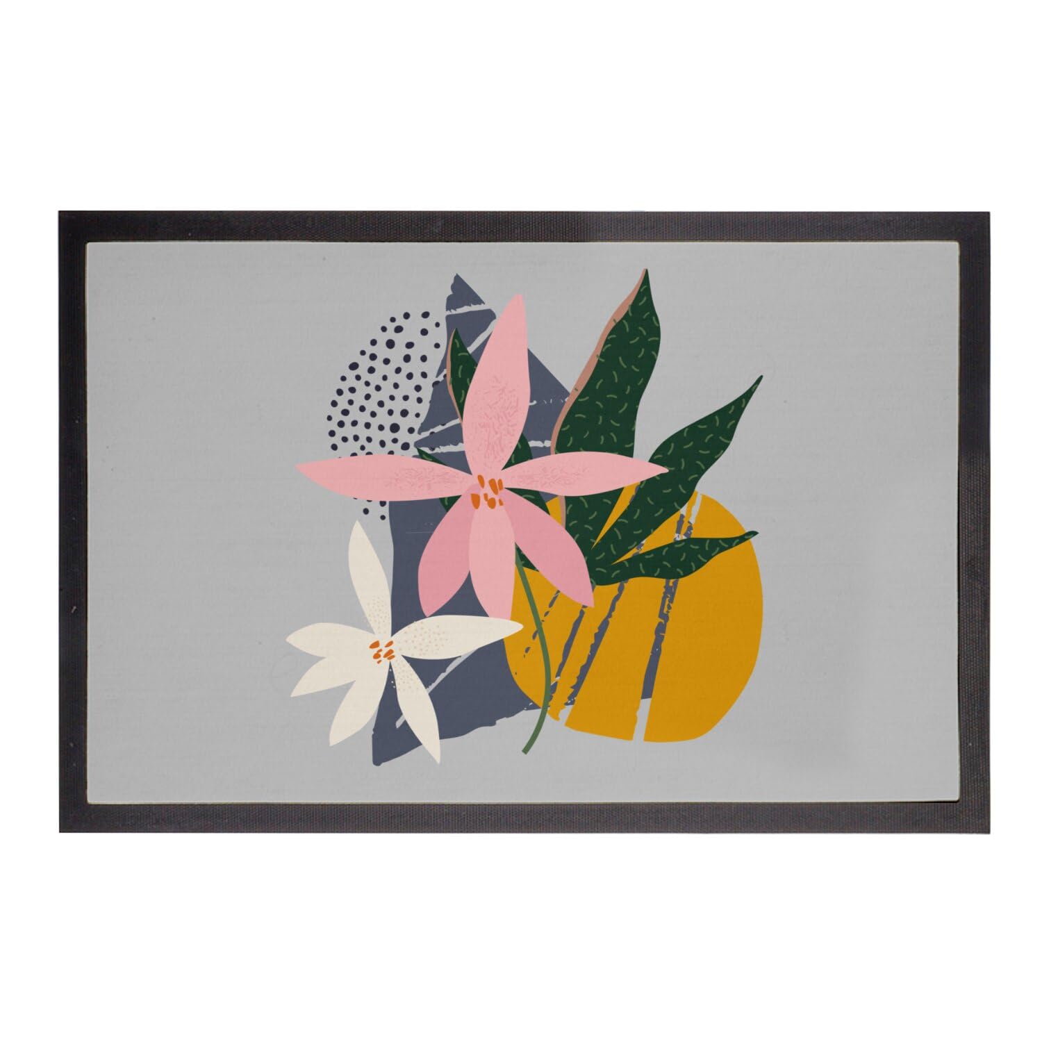 Paillasson jungle gris fleurs exotiques 60x40cm anti-saleté pour pas de porte