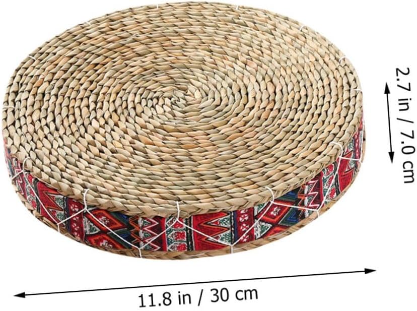 Woven Meditation Floor Pillow Boho Japanese Style Handmade Seat Cushion 30cm Diameter Eco-Friendly Grass Material Zen Cushion for Yoga and Floor Seating