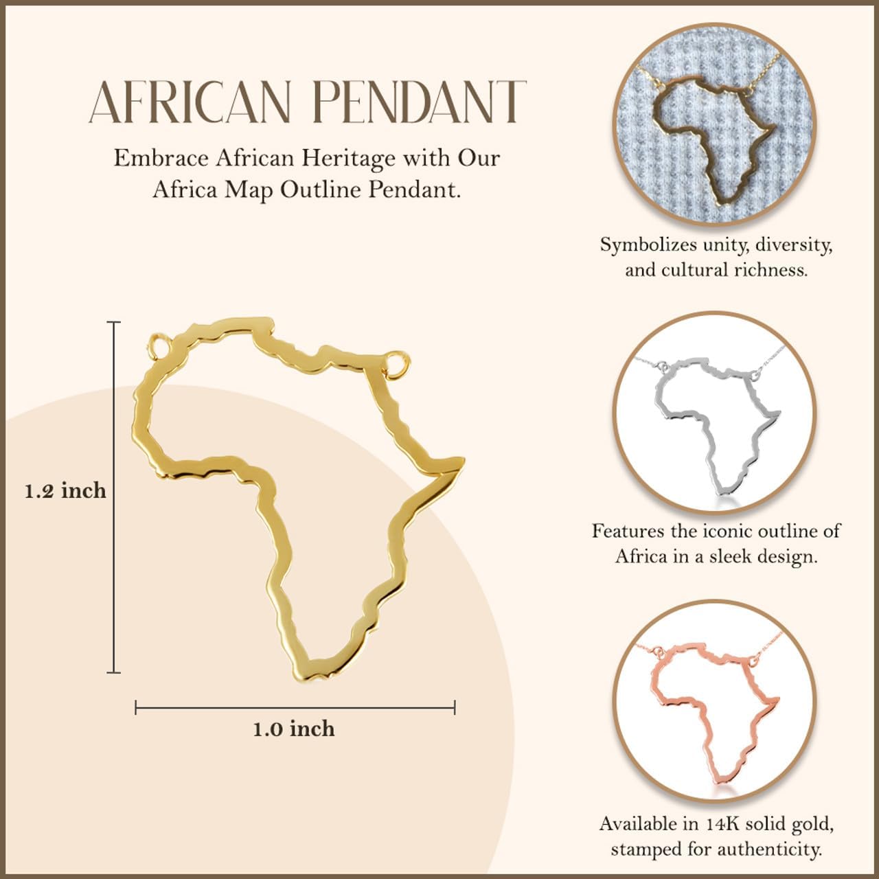 Claddagh Gold 14K Africa Map Outline Necklace Available in Yellow, Rose and White Gold