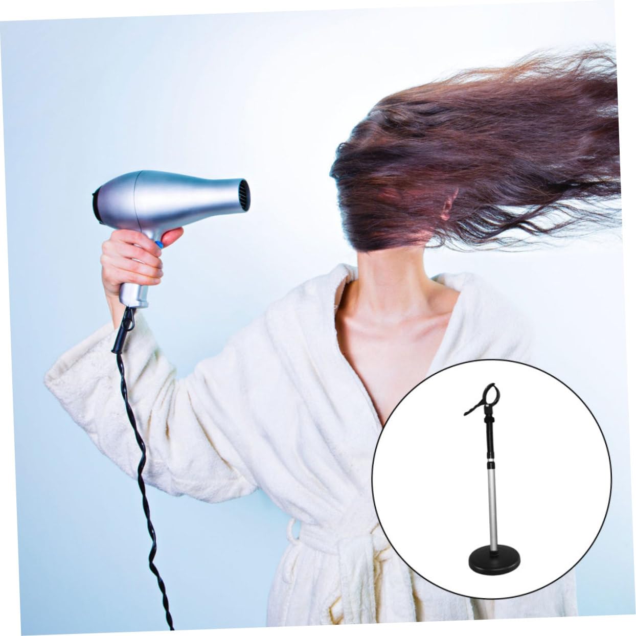 Baluue Soporte para Secador de Pelo de Mesa Negro con Rotación 360° | Aleación y Goma, Ventosa de Fijación, Instalación Sencilla, Uso Manos Libres para Peinado y Secado