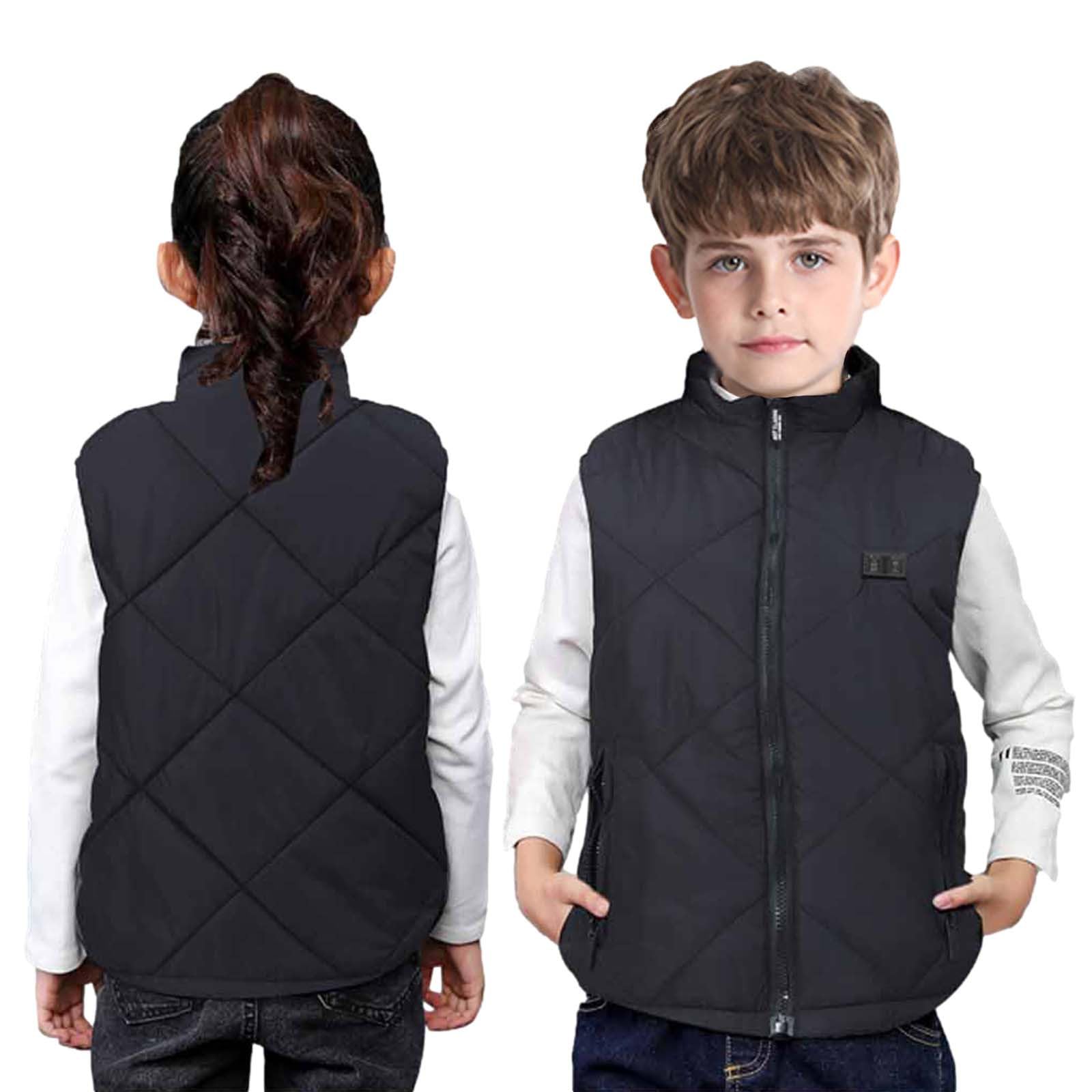 Veste Chauffante Enfant Garçons et Filles USB à Capuche - 3 Températures Réglables - Manches Longues - Garçons Filles Gilet Chauffant avec Zips Vêtement Lavable Doudoune Chasse Enfants Hiver