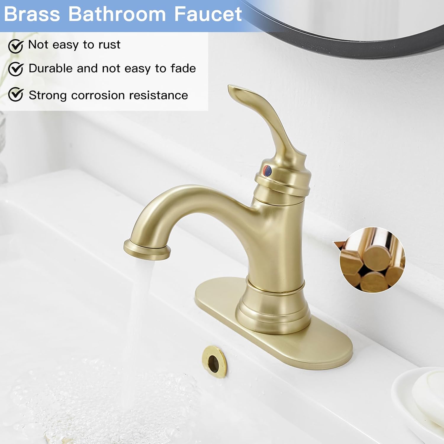 Homevacious Bathroom Faucet 1 Hole Single Handle Bathroom Sink Faucet with Faucet Supply Hose and Pop Up Drain Assembly Basin Vanity Faucets Lavatory Mixer Tap Brushed Gold