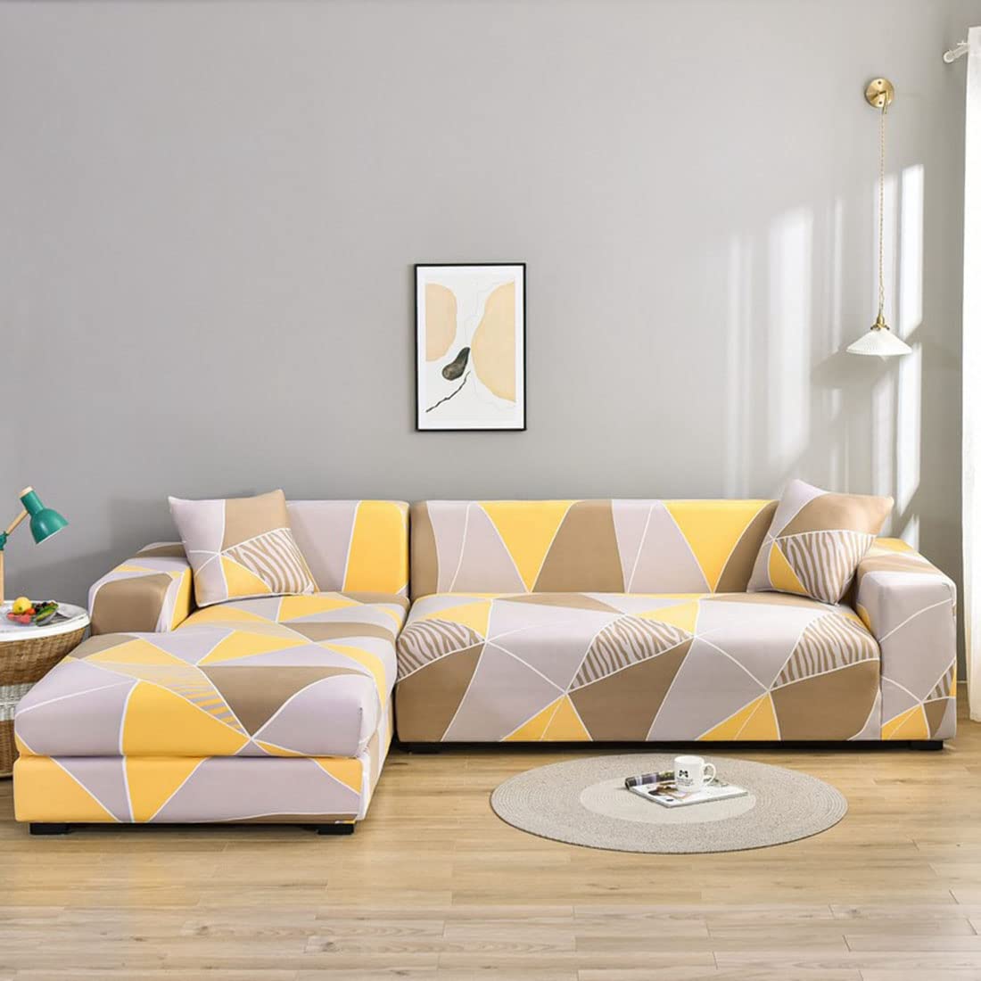 Housse de canapé d'angle en L 2 places extensible et lavable