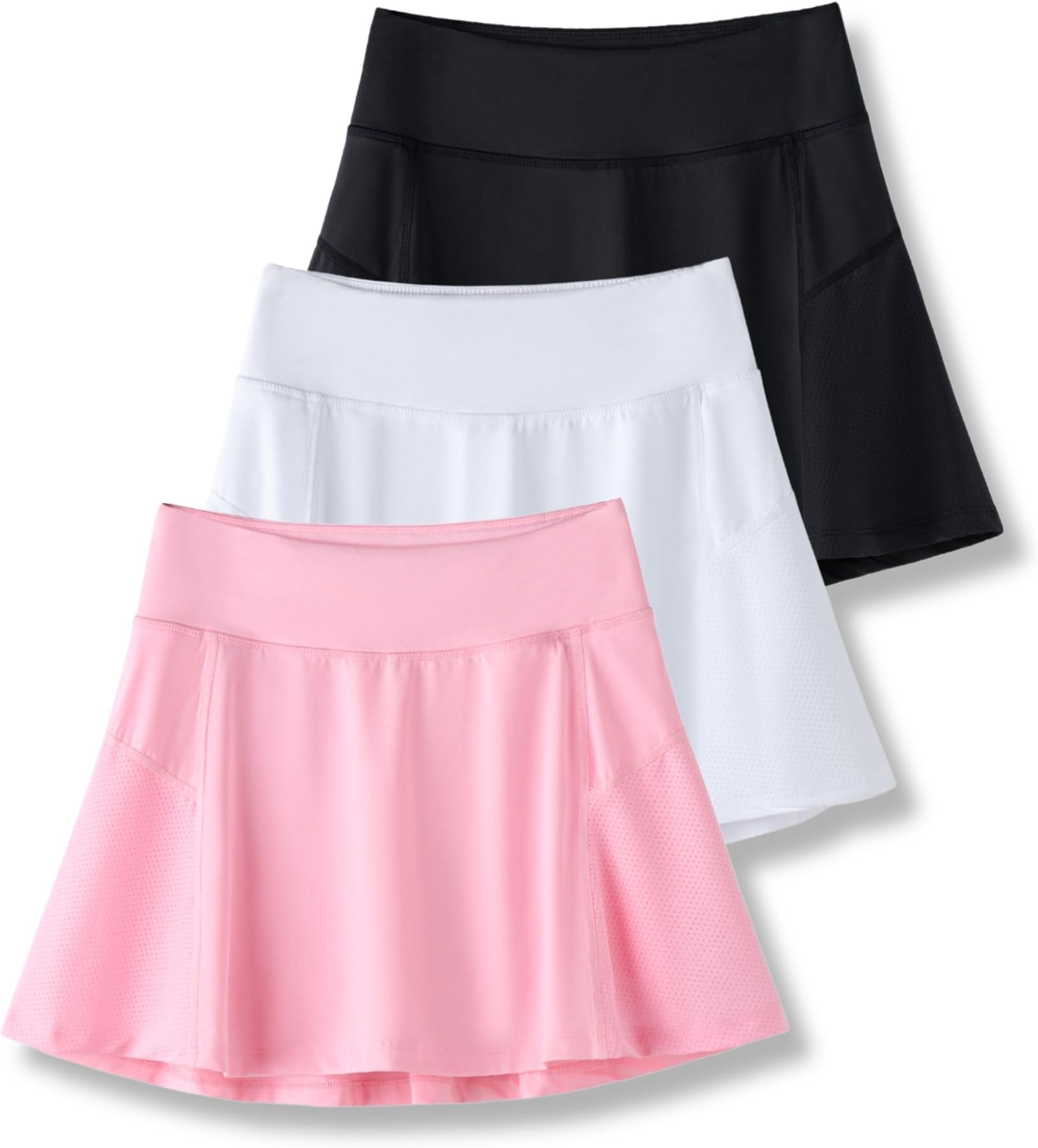 3-Pack Girls’ Athletic Skorts with Built-in Shorts & Adjustable Waist, Youth Skirts Tennis, Golf, Cheer, School