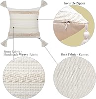 Vista 4 de Fundas de almohada decorativas bohemias, de algodón, tejidas a mano, con borlas, acento neutro para dormitorio, decoración de granja, sofá