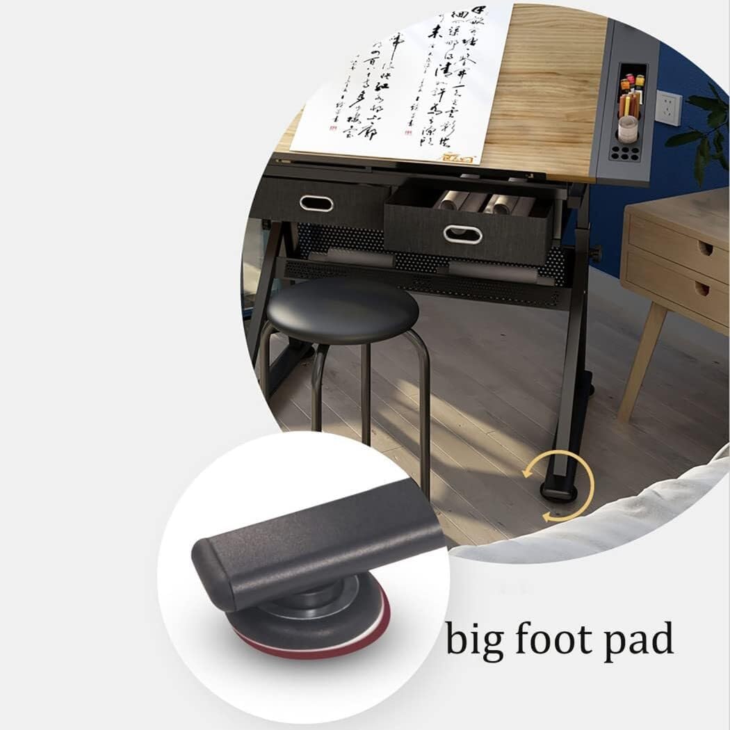 Adjustable Drawing Desk with Tiltable Top, 2 Storage Drawers, Stool, and Heavy-Duty Frame, Art Desk, Drafting Table, Computer Desk
