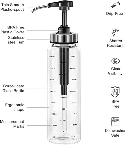 Miniatura 3 de Botella exprimible para salsa, sin goteo, botellas de vidrio sin plomo, juego de botellas grandes de 17 onzas, dispensador de aceite de oliva