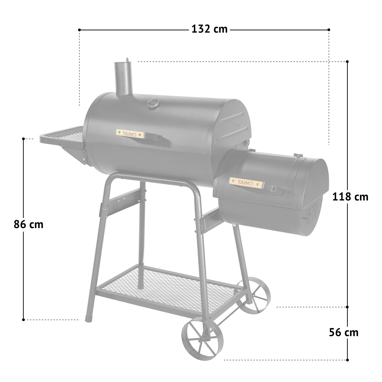 TAINO KAMAYO Smoker Räucherofen Standgrill Holzkohle-Grill Klein BBQ Grillwagen Grillkamin 132x56x118 cm (BxTxH)