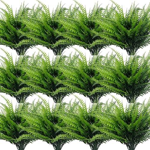 TURNMEON 20 Bundles Artificial Plants Outdoor Faux Boston Fern 17 Inch Long Length Summer...