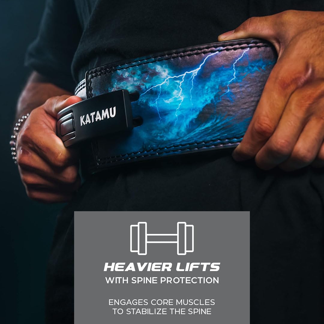 Katamu Premium Lever Weight Lifting Belt | Gym Belt | Powerlifting Belt | Leather Lifting Belts with Lever (Poseidon - God of the Ocean, Medium)
