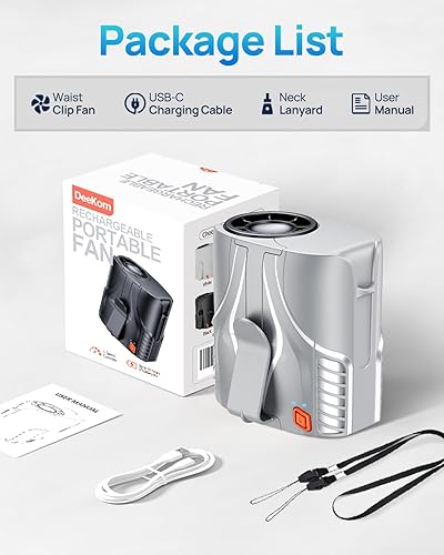 Miniatura 9 de Ventilador de cintura personal portátil 2025 y ventilador de cuello, motor sin escobillas de 14000 RPM, recarga de 40 horas de funcionamiento,