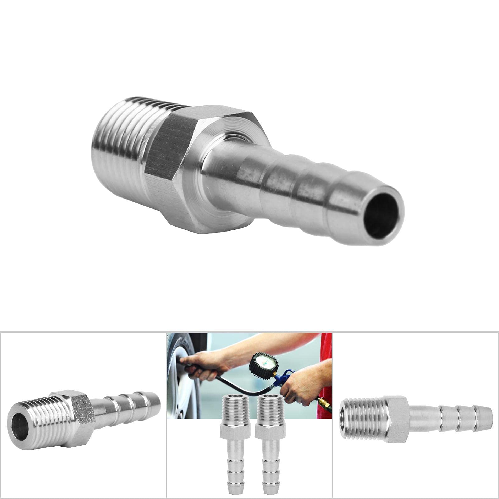 Conector de Grifo a Manguera, 2 Unidades Conector rápido púa 1/4 pulg., Aire del acoplador, Accesorios Acero Inoxidable, Rosca Macho