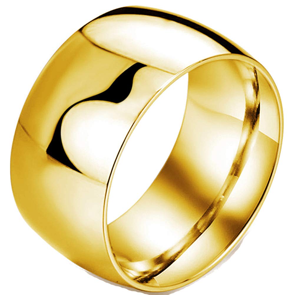 Fashion MonthFashion Month Mens 12mm Classic Gold Wedding Engagement 316L Stainless Steel Ring Dome High Polished Band