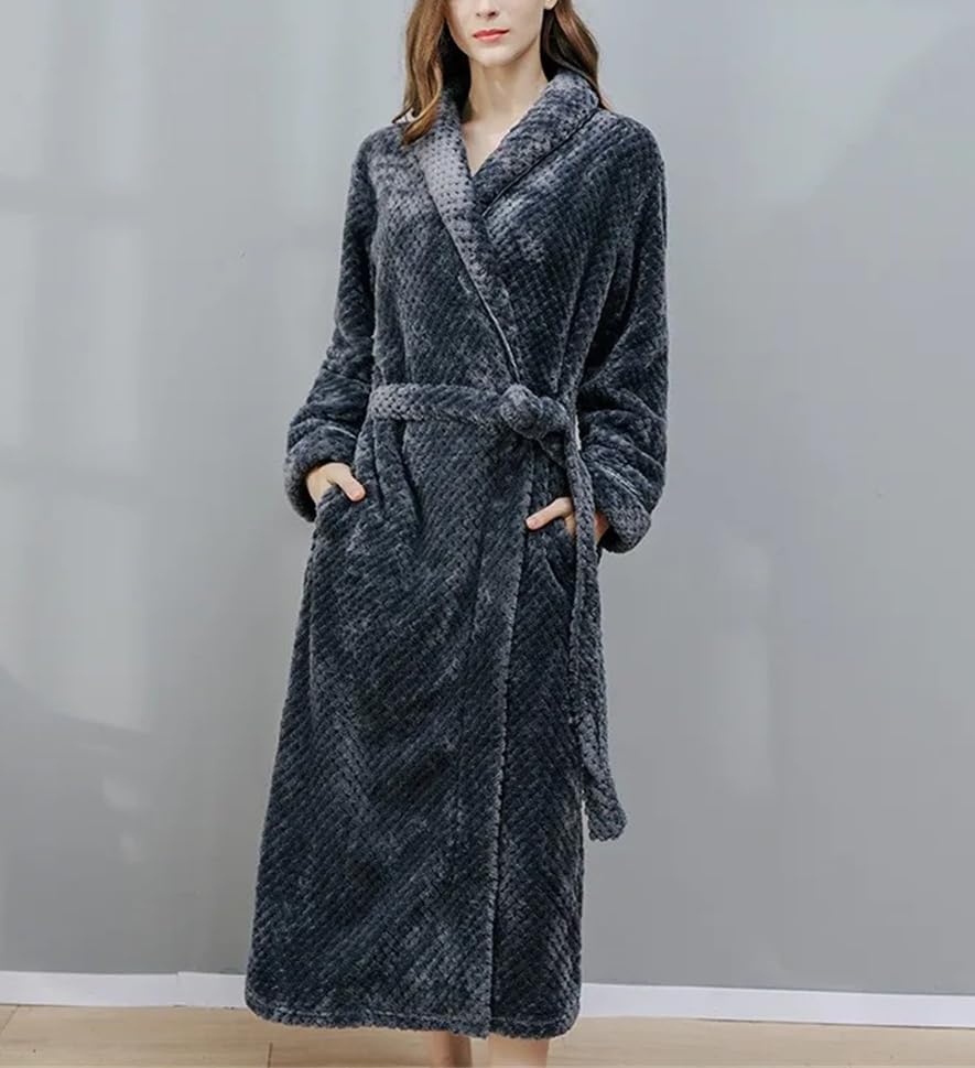 Thick Flannel Couple Robe Sleepwear Coral Fleece Long Sleeve Bathrobe Home Clothes Autumn Winter Loose Lounge Wear3