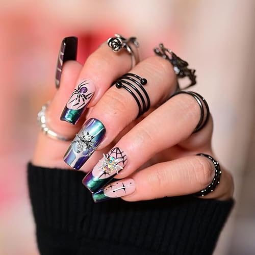 Miniatura 2 de 36 dijes de uñas de Halloween de aleación, dijes de araña, dorados, plateados, rojos, negros, arañas, joyas brillantes y coloridas, diseño de