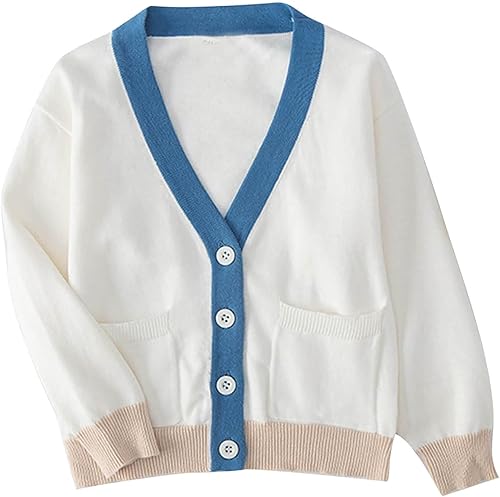 Camisa niñas pequeñas abrigos cárdigan manga larga botones fino Tops niños chaquetas cuello en V sólidas, H3-beige, Mochilas de lona