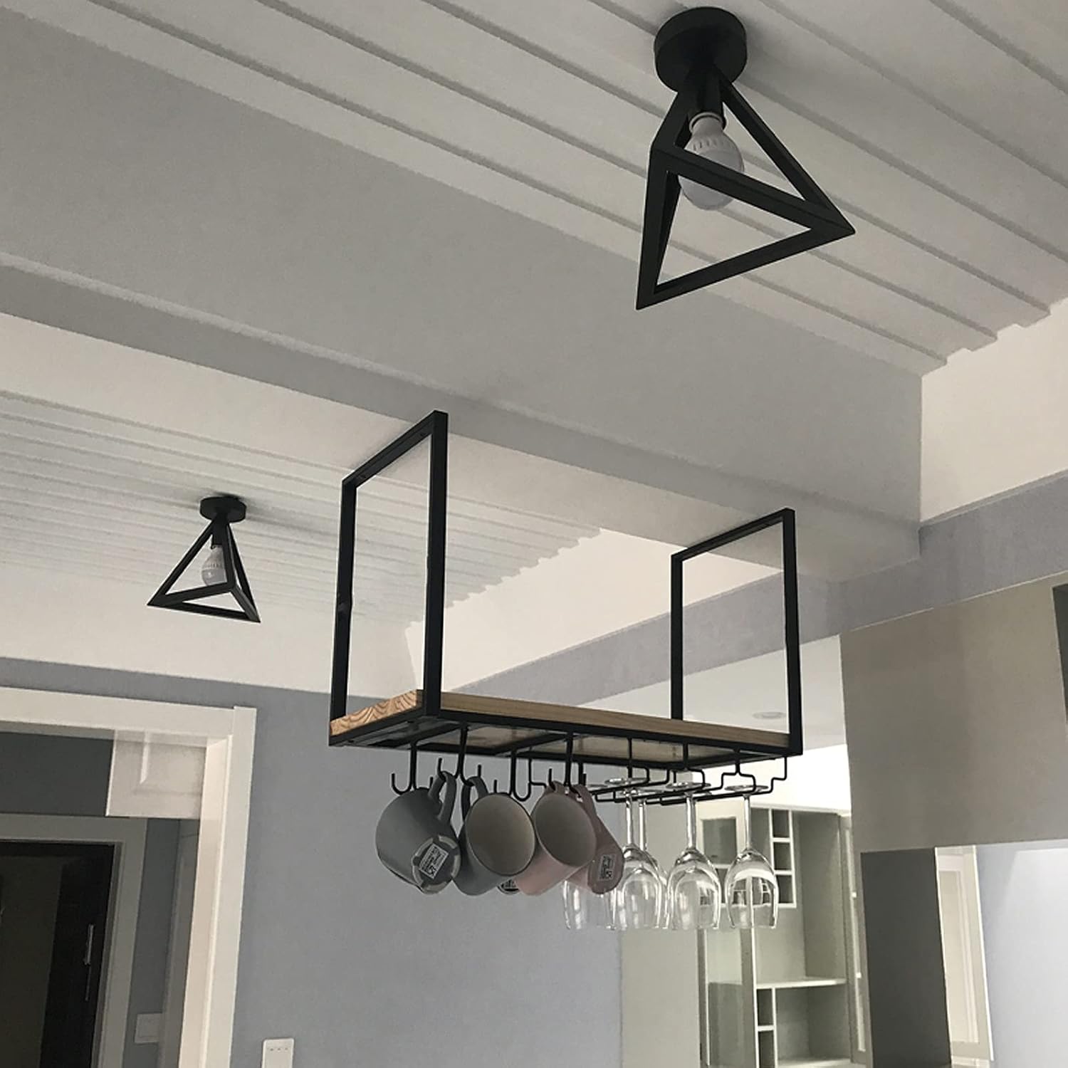 for Display Books/Wine Glass/red Wine/Flower Pot/Decoration Storage Rack,Ceiling Mounted Wine Rack and Rustic Floating Shelves, Easy to Install