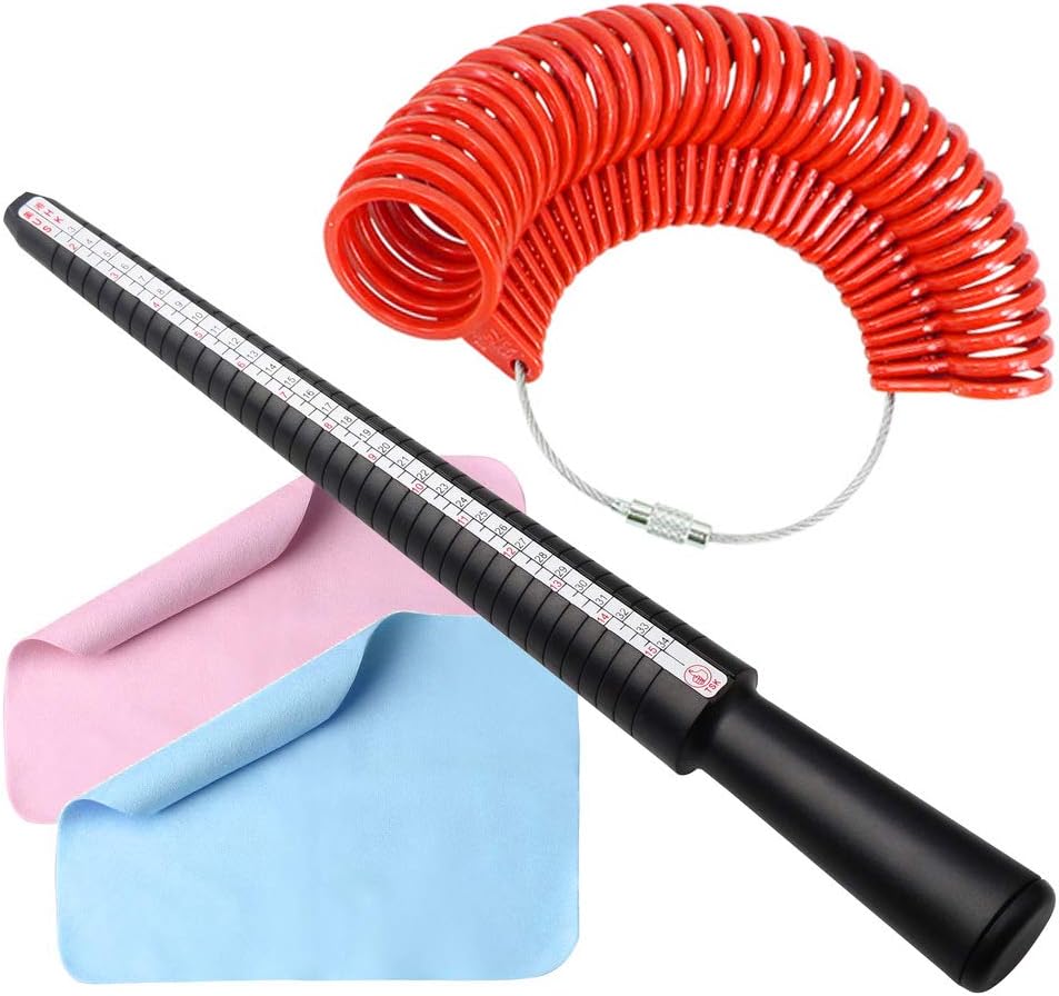 pengxiaomei Ring Sizer Measuring Tool Set, Ring Gauges&Finger Sizer Mandrel (Four Sizes) with 2 Pieces Polishing Cloth for Jewelry Sizing Measuring