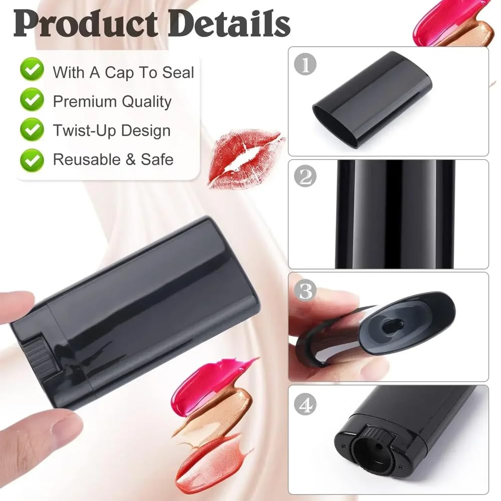 Leere Kunststoff-Lippenstift-Röhren, nachfüllbar, oval, Lippenbalsam, Reiseflaschen für solides Parfüm, Deodorant, tragbar, nachfüllbar, Lippenstift, Make-up-Behälter, 50 Stück (Teegrün)